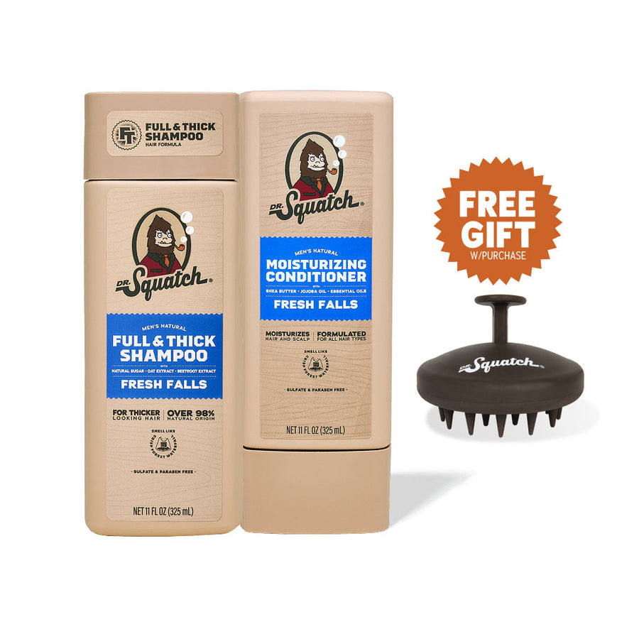 Dr. Squatch Hair Care Kit + Free Scalp Scrubber | Full & Thick Shampoo | Moisturizing Conditioner | Natural Products for Men - Classic Pick
